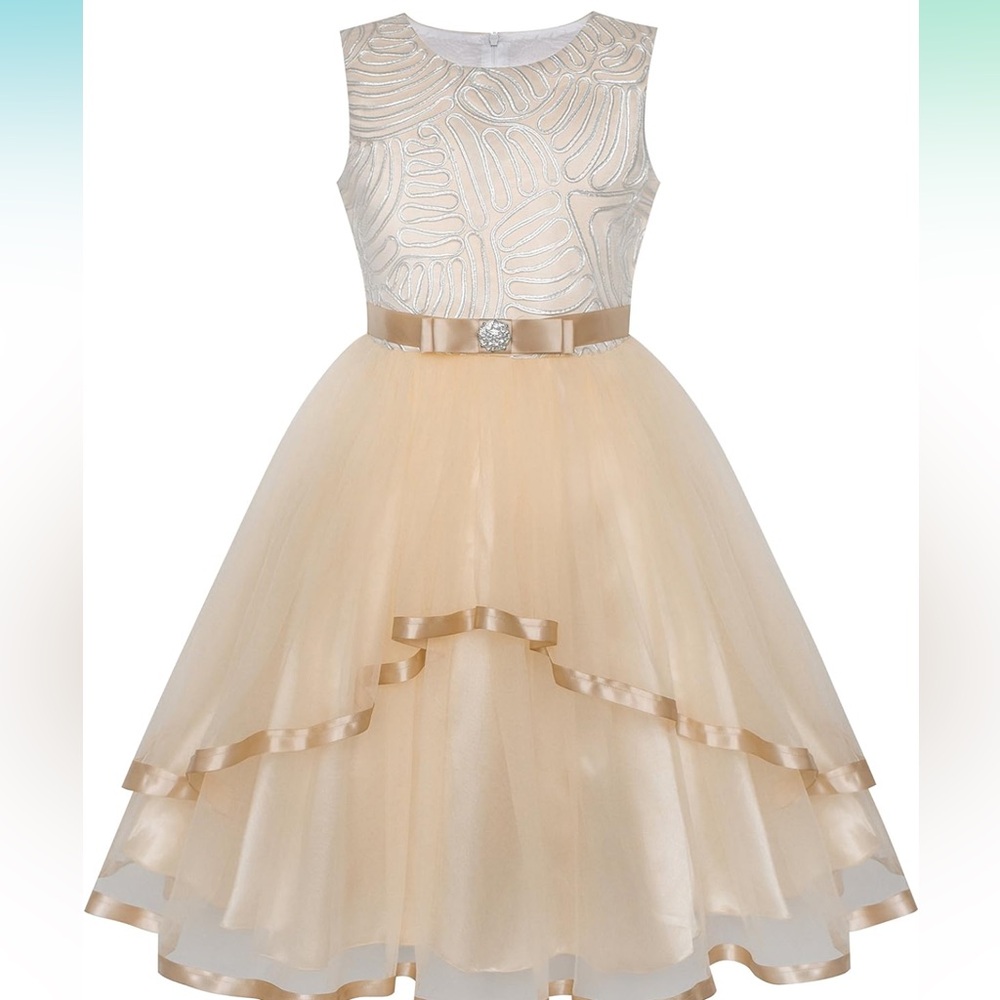 Sunny Fashion Flower Girls Dress Belted Wedding Party Bridesmaid